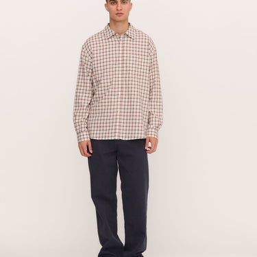 Palmes Cotton Checkered Shirt White/Brown - KYOTO - Palmes