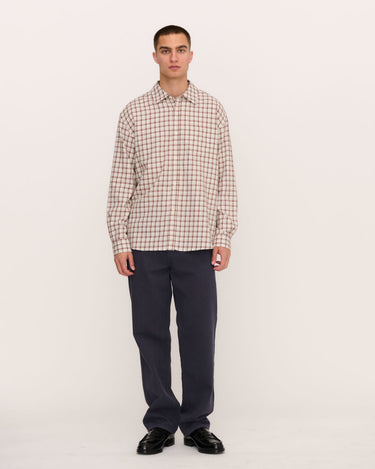 Palmes Cotton Checkered Shirt White/Brown - KYOTO - Palmes