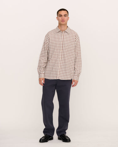 Palmes Cotton Checkered Shirt White/Brown - KYOTO - Palmes