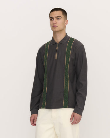 Palmes Lace LS Zip Polo Charcoal - KYOTO - Palmes