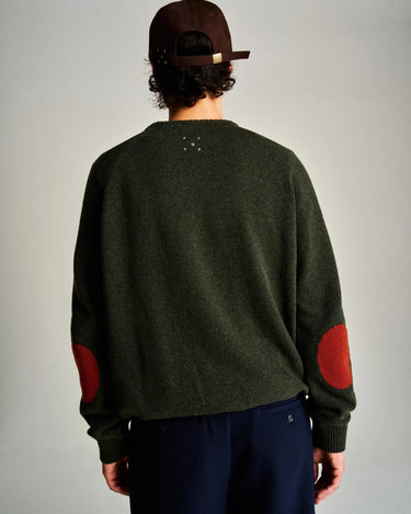 Pop Trading Company knitted elbow crewneck DUFFEL GREEN - KYOTO - Pop Trading Company