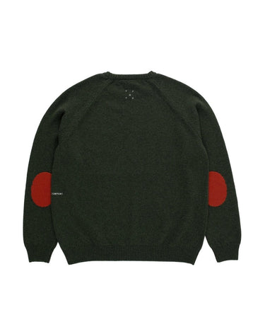 Pop Trading Company knitted elbow crewneck DUFFEL GREEN - KYOTO - Pop Trading Company