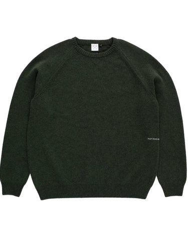 Pop Trading Company knitted elbow crewneck DUFFEL GREEN - KYOTO - Pop Trading Company