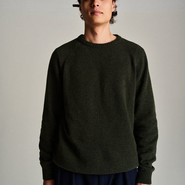 Pop Trading Company knitted elbow crewneck DUFFEL GREEN - KYOTO - Pop Trading Company