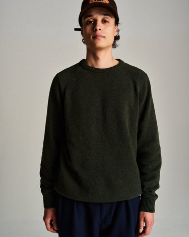 Pop Trading Company knitted elbow crewneck DUFFEL GREEN - KYOTO - Pop Trading Company