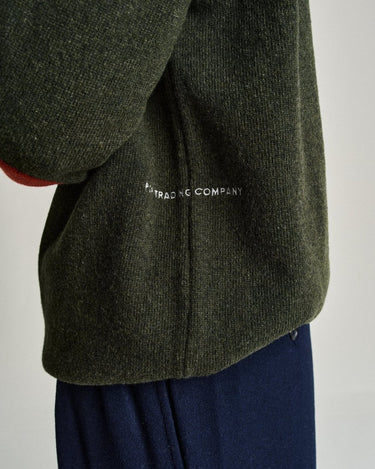 Pop Trading Company knitted elbow crewneck DUFFEL GREEN - KYOTO - Pop Trading Company