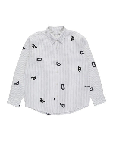 Pop Trading Company letters striped pop shirt white linen - KYOTO - Pop Trading Company