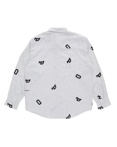 Pop Trading Company letters striped pop shirt white linen - KYOTO - Pop Trading Company