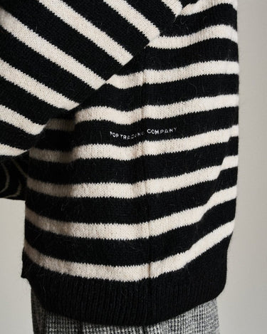 Pop Trading Company mohair striped knitted cardigan BLACK/WHITE - KYOTO - Pop Trading Company