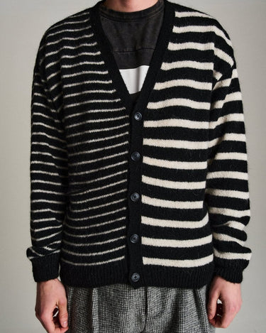 Pop Trading Company mohair striped knitted cardigan BLACK/WHITE - KYOTO - Pop Trading Company