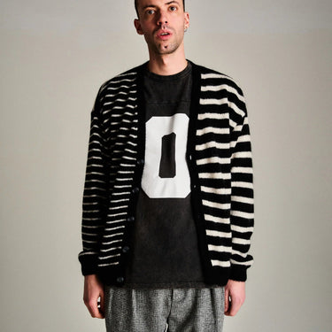 Pop Trading Company mohair striped knitted cardigan BLACK/WHITE - KYOTO - Pop Trading Company