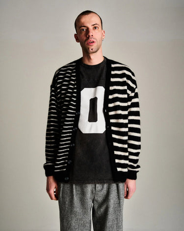 Pop Trading Company mohair striped knitted cardigan BLACK/WHITE - KYOTO - Pop Trading Company