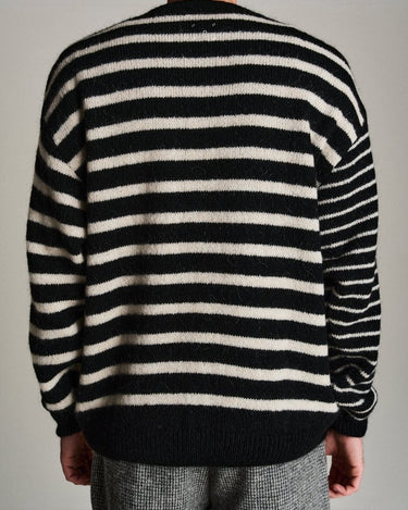 Pop Trading Company mohair striped knitted cardigan BLACK/WHITE - KYOTO - Pop Trading Company