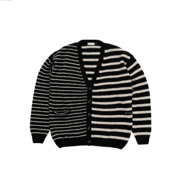 Pop Trading Company mohair striped knitted cardigan BLACK/WHITE - KYOTO - Pop Trading Company
