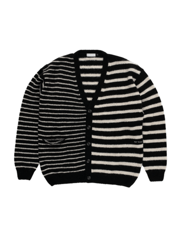 Pop Trading Company mohair striped knitted cardigan BLACK/WHITE - KYOTO - Pop Trading Company