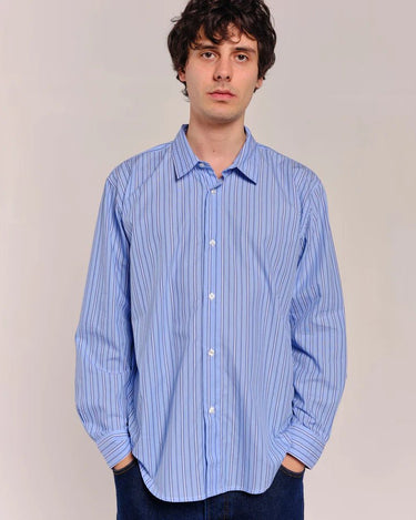 Pop Trading Company striped logo shirt blue - KYOTO - Pop Trading Company