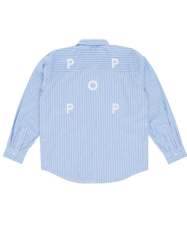 Pop Trading Company striped logo shirt blue - KYOTO - Pop Trading Company