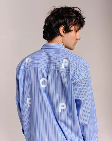 Pop Trading Company striped logo shirt blue - KYOTO - Pop Trading Company