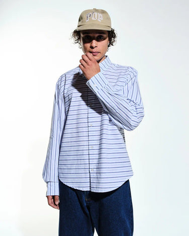 Pop Trading Company striped logo shirt white/blue - KYOTO - Pop Trading Company