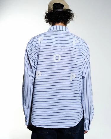 Pop Trading Company striped logo shirt white/blue - KYOTO - Pop Trading Company