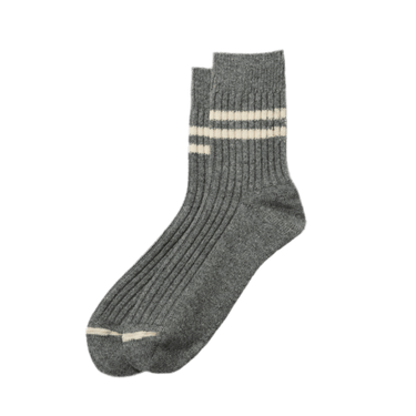 ROTOTO R1489 MERINO LAMBS WOOL STRIPE SOCKS GRAY - KYOTO - ROTOTO