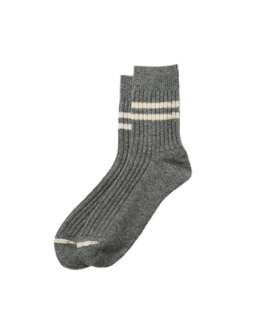 ROTOTO R1489 MERINO LAMBS WOOL STRIPE SOCKS GRAY - KYOTO - ROTOTO
