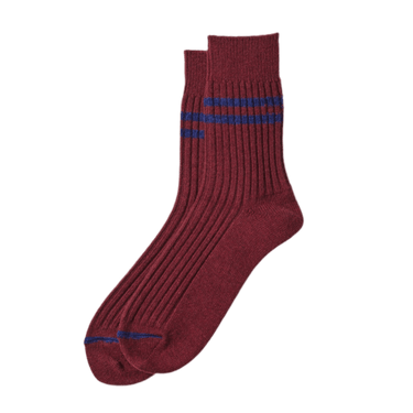 ROTOTO R1489 MERINO LAMBS WOOL STRIPE SOCKS MAROON/NAVY BLUE - KYOTO - ROTOTO