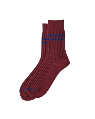 ROTOTO R1489 MERINO LAMBS WOOL STRIPE SOCKS MAROON/NAVY BLUE - KYOTO - ROTOTO
