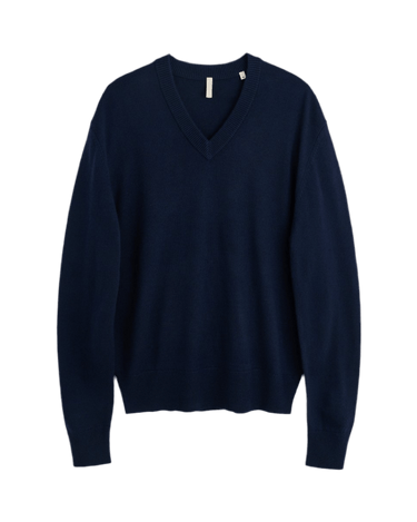 Sunflower MOON MERINO V NECK NAVY striktrøje - KYOTO - Sunflower