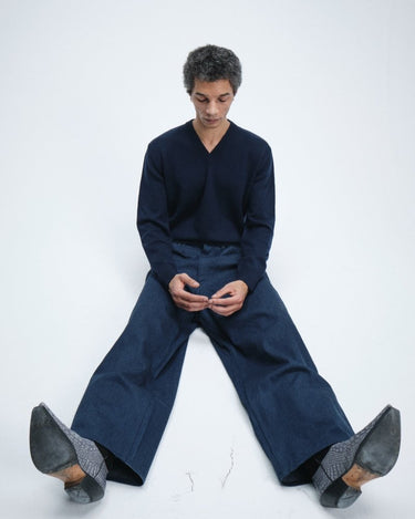 Sunflower MOON MERINO V NECK NAVY striktrøje - KYOTO - Sunflower
