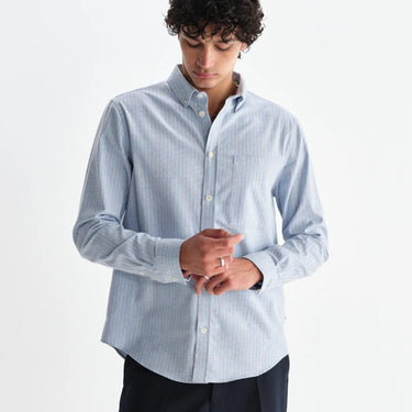 Wax London ABINGDON SHIRT PREP STRIPE BLUE - KYOTO - Wax London