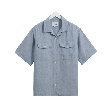 Wax London BARTLETT SS SHIRT TWO TONE LINEN BLUE - KYOTO - Wax London