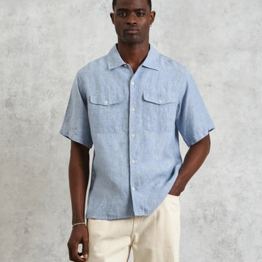 Wax London BARTLETT SS SHIRT TWO TONE LINEN BLUE - KYOTO - Wax London