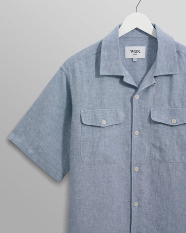Wax London BARTLETT SS SHIRT TWO TONE LINEN BLUE - KYOTO - Wax London