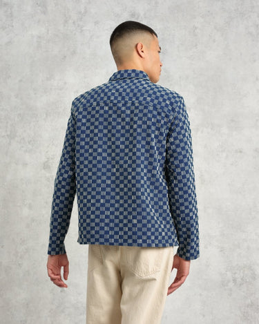 Wax London BRETON OVERSHIRT GRID STITCH INDIGO / ECRU - KYOTO - Wax London