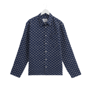 Wax London BRETON OVERSHIRT GRID STITCH INDIGO / ECRU - KYOTO - Wax London