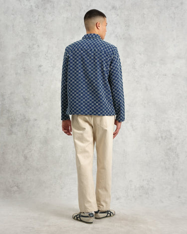 Wax London BRETON OVERSHIRT GRID STITCH INDIGO / ECRU - KYOTO - Wax London