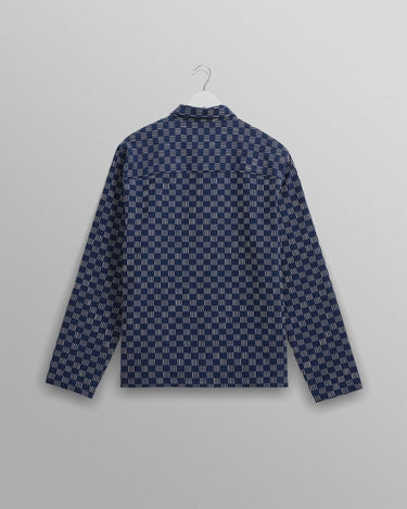 Wax London BRETON OVERSHIRT GRID STITCH INDIGO / ECRU - KYOTO - Wax London