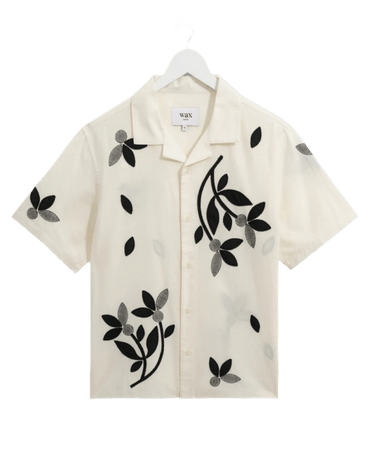Wax London DIDCOT SS SHIRT BLOOM APPLIQUE ECRU / BLACK - KYOTO - Wax London