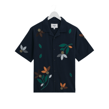 Wax London DIDCOT SS SHIRT BLOOM APPLIQUE NAVY / MULTI - KYOTO - Wax London
