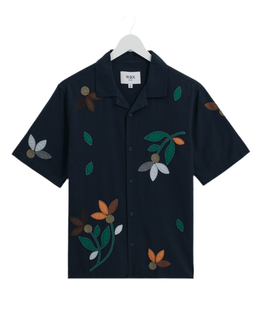 Wax London DIDCOT SS SHIRT BLOOM APPLIQUE NAVY / MULTI - KYOTO - Wax London