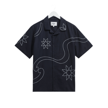 Wax London DIDCOT SS SHIRT BOLD STITCH NAVY - KYOTO - Wax London