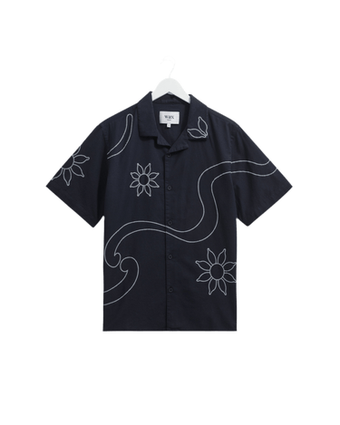 Wax London DIDCOT SS SHIRT BOLD STITCH NAVY - KYOTO - Wax London