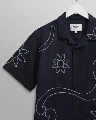 Wax London DIDCOT SS SHIRT BOLD STITCH NAVY - KYOTO - Wax London