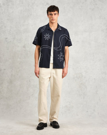 Wax London DIDCOT SS SHIRT BOLD STITCH NAVY - KYOTO - Wax London