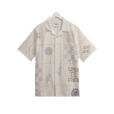 Wax London DIDCOT SS SHIRT DOODLE EMBROIDERY ECRU / MULTI - KYOTO - Wax London