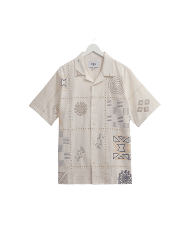 Wax London DIDCOT SS SHIRT DOODLE EMBROIDERY ECRU / MULTI - KYOTO - Wax London