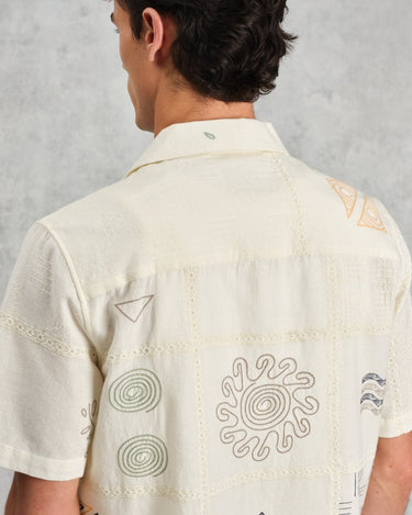 Wax London DIDCOT SS SHIRT DOODLE EMBROIDERY ECRU / MULTI - KYOTO - Wax London