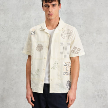 Wax London DIDCOT SS SHIRT DOODLE EMBROIDERY ECRU / MULTI - KYOTO - Wax London