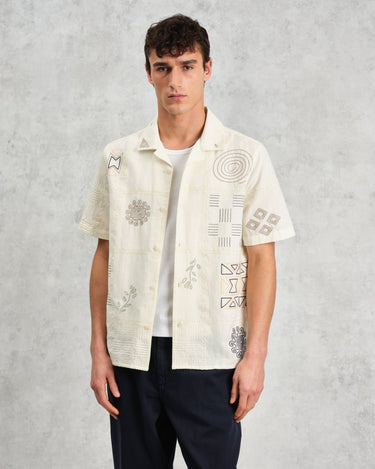 Wax London DIDCOT SS SHIRT DOODLE EMBROIDERY ECRU / MULTI - KYOTO - Wax London